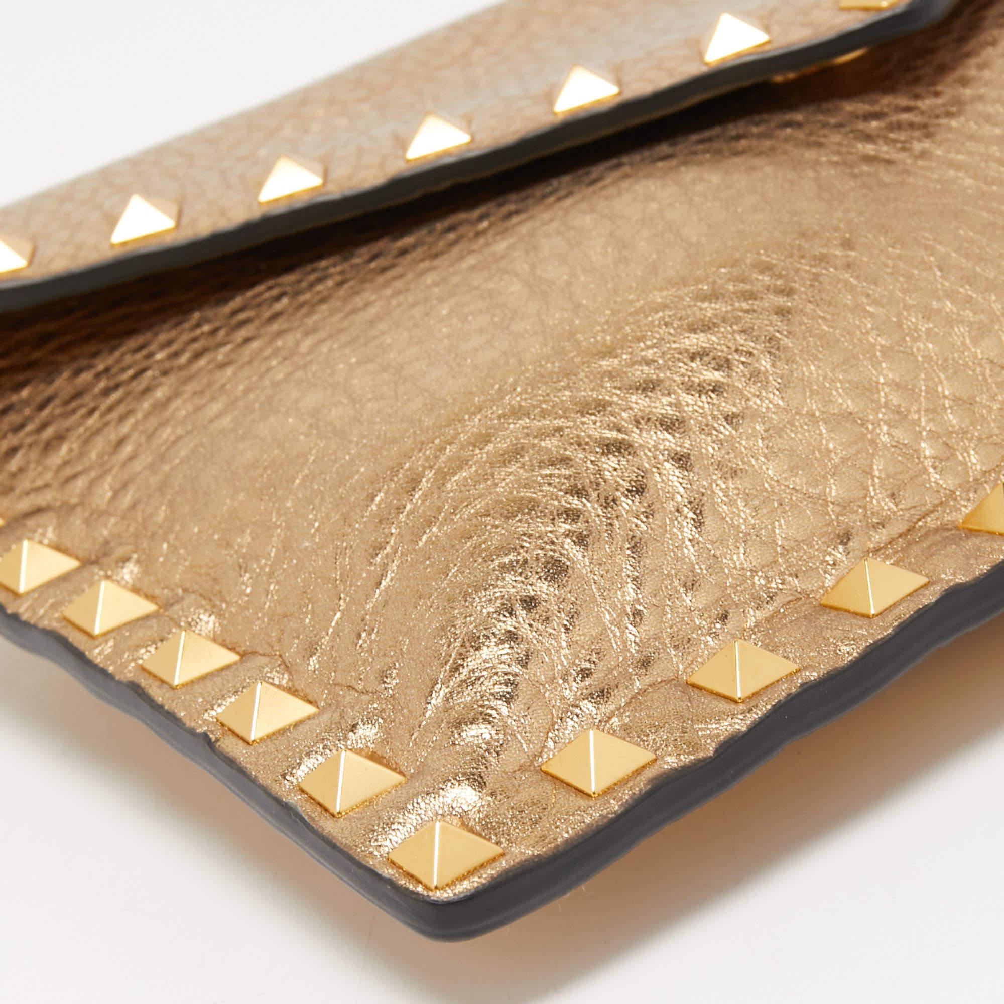 Valentino Gold Leather Rockstud Envelope Wristlet Clutch 6
