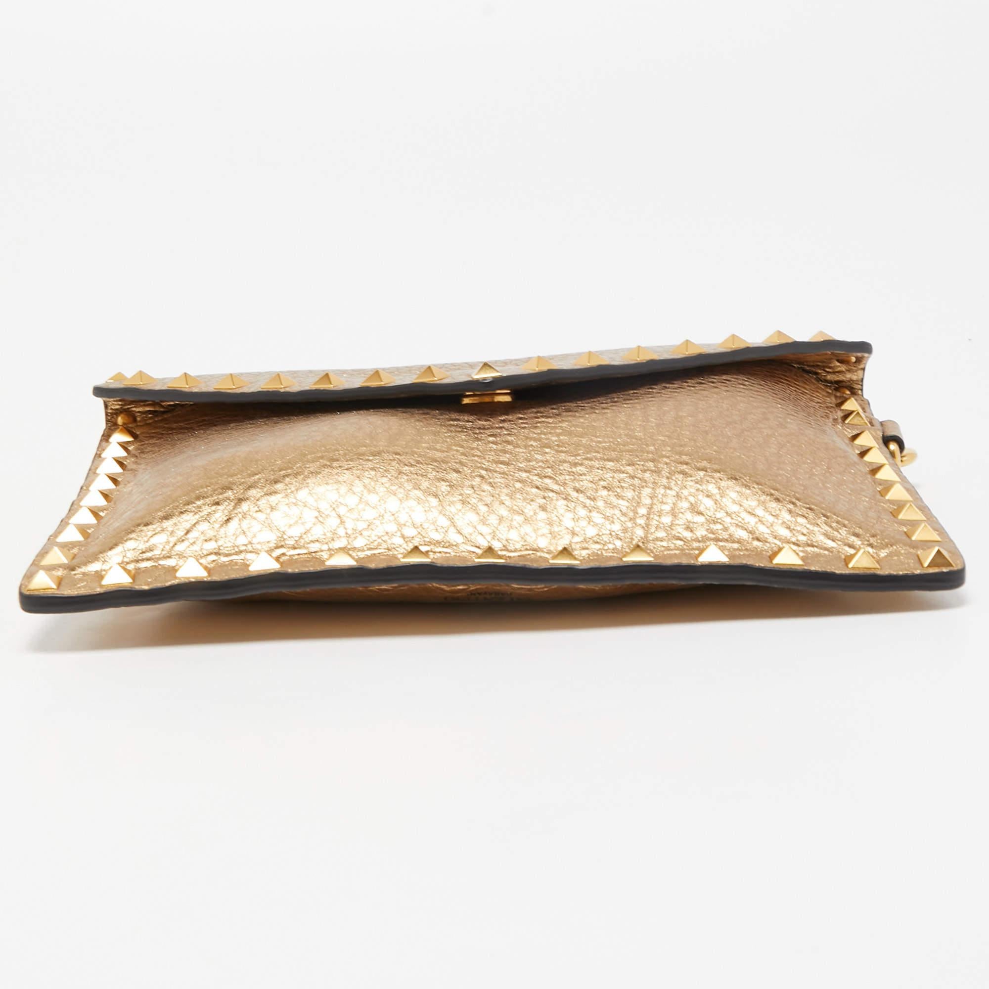 Women's Valentino Gold Leather Rockstud Envelope Wristlet Clutch