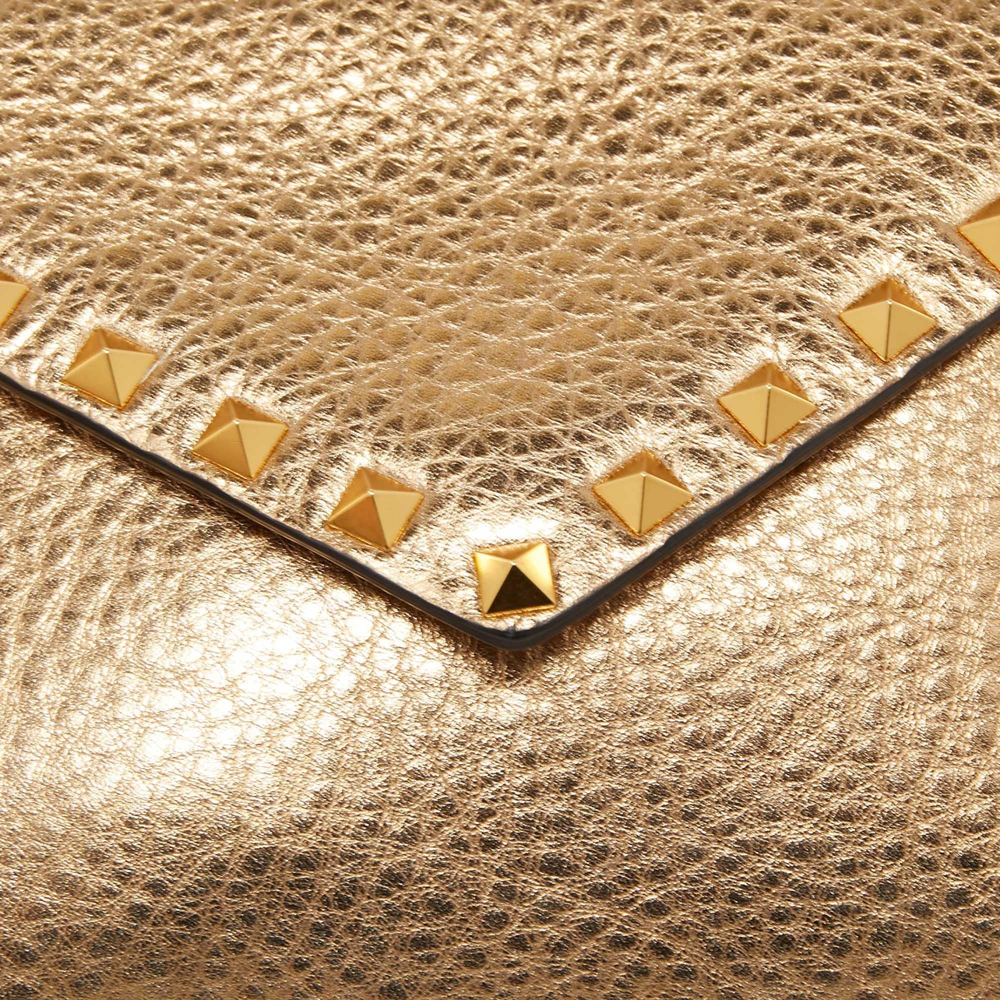 Valentino Gold Leather Rockstud Envelope Wristlet Clutch 1