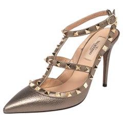 Valentino Gold Leather Rockstud Pointed Toe Sandals Size 36.5