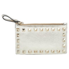 Valentino Gold Leather Rockstud Zipped Card Holder