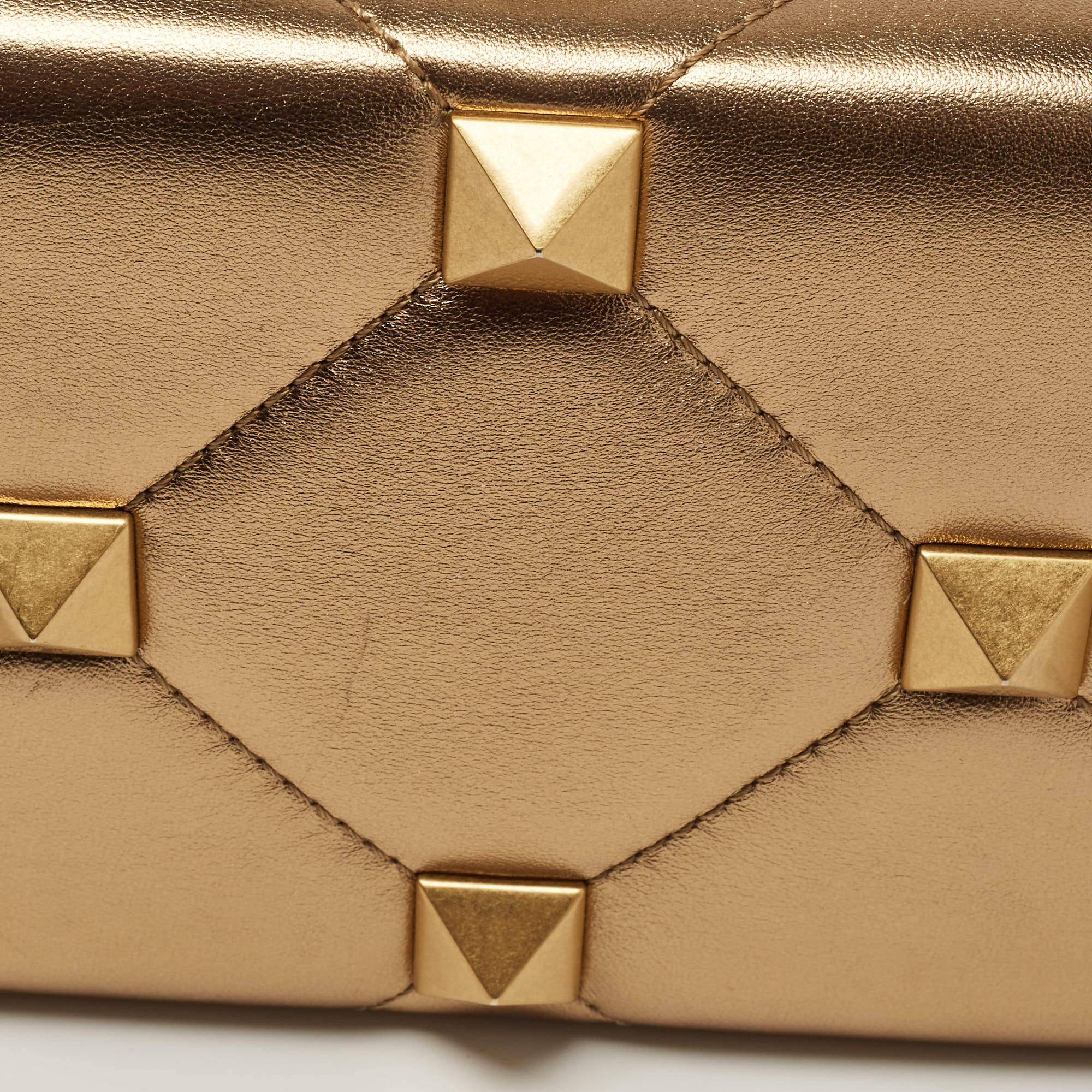 Valentino Gold Leather Roman Stud Clutch 6