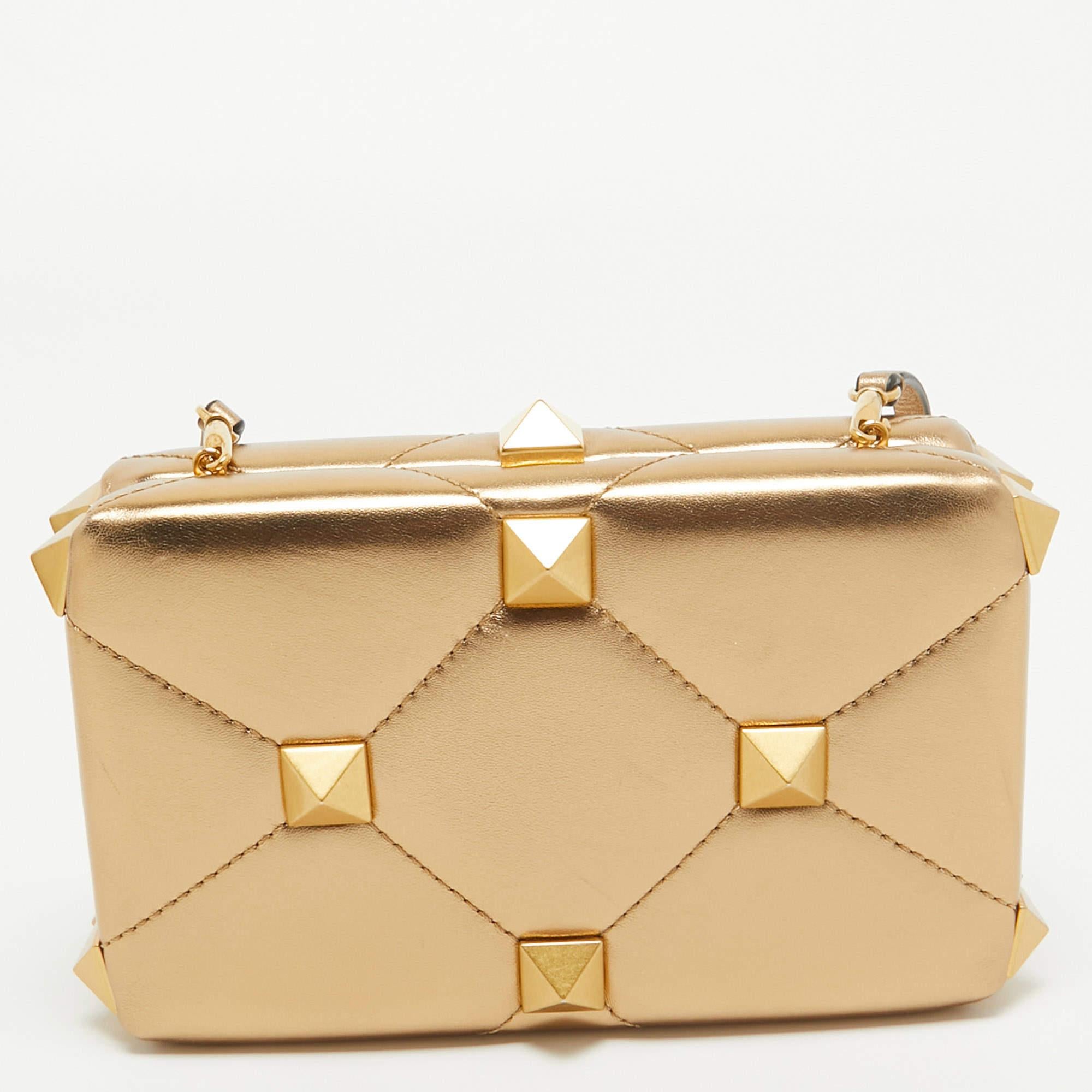 Women's Valentino Gold Leather Roman Stud Clutch