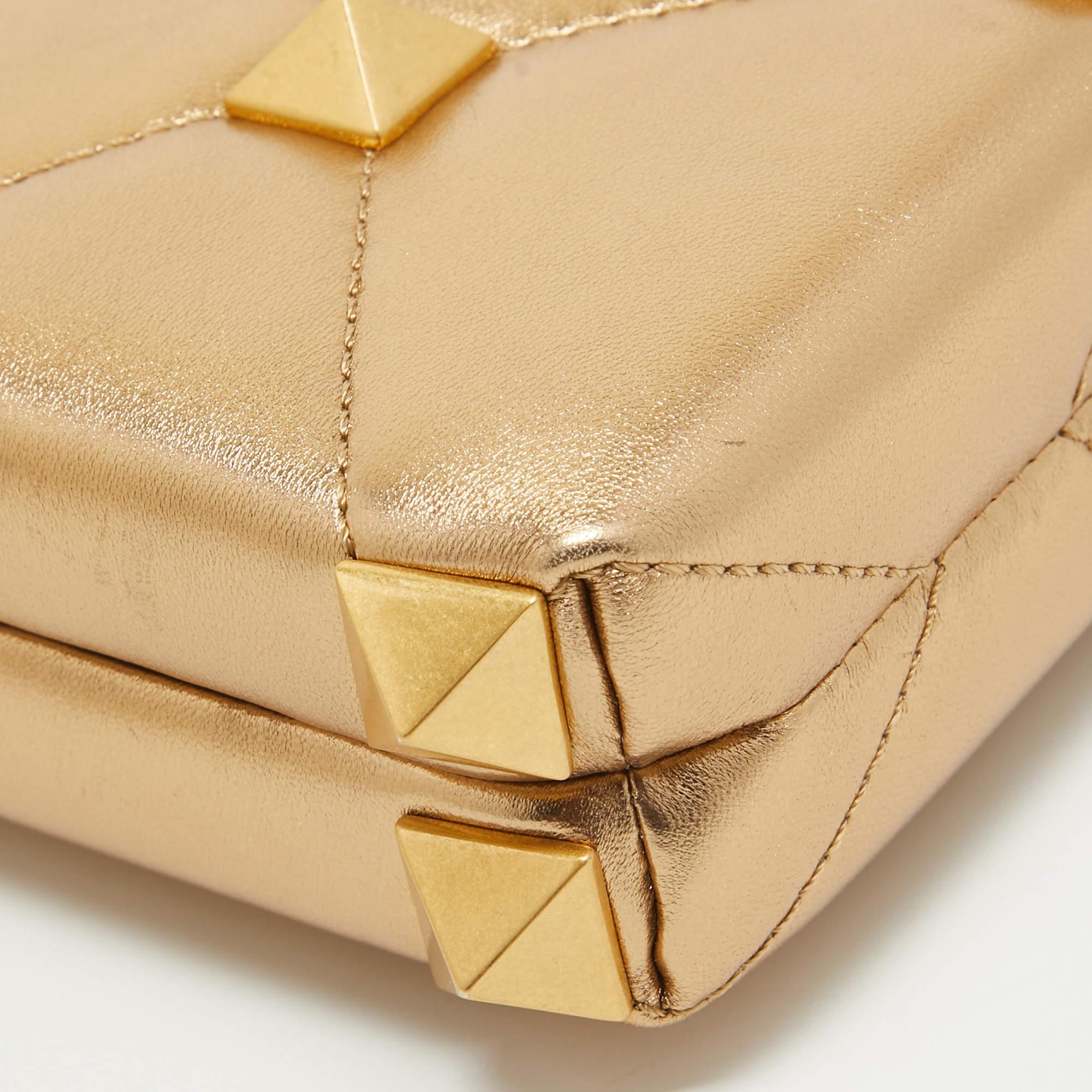 Women's Valentino Gold Leather Roman Stud Clutch
