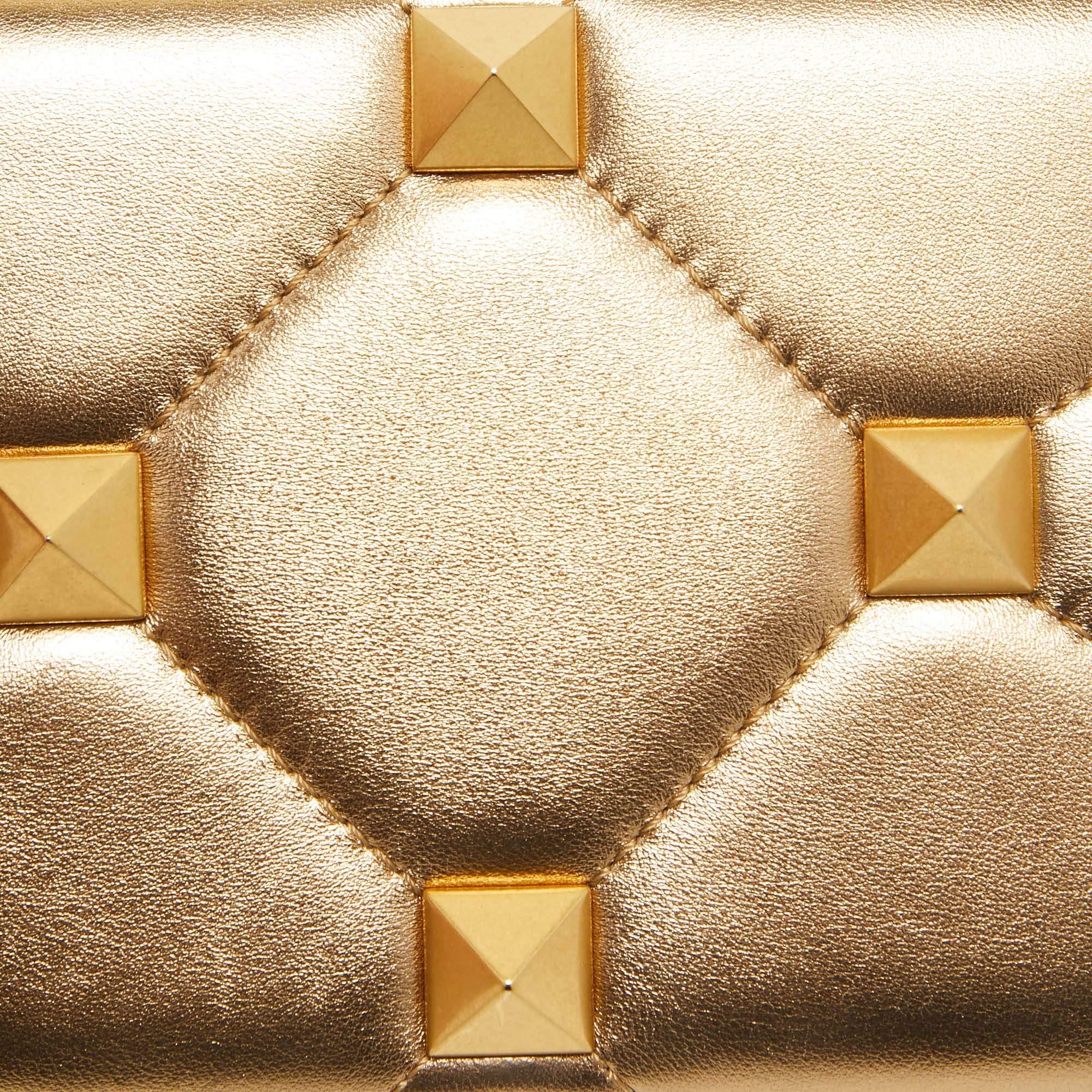 Valentino Gold Leather Roman Stud Clutch 1