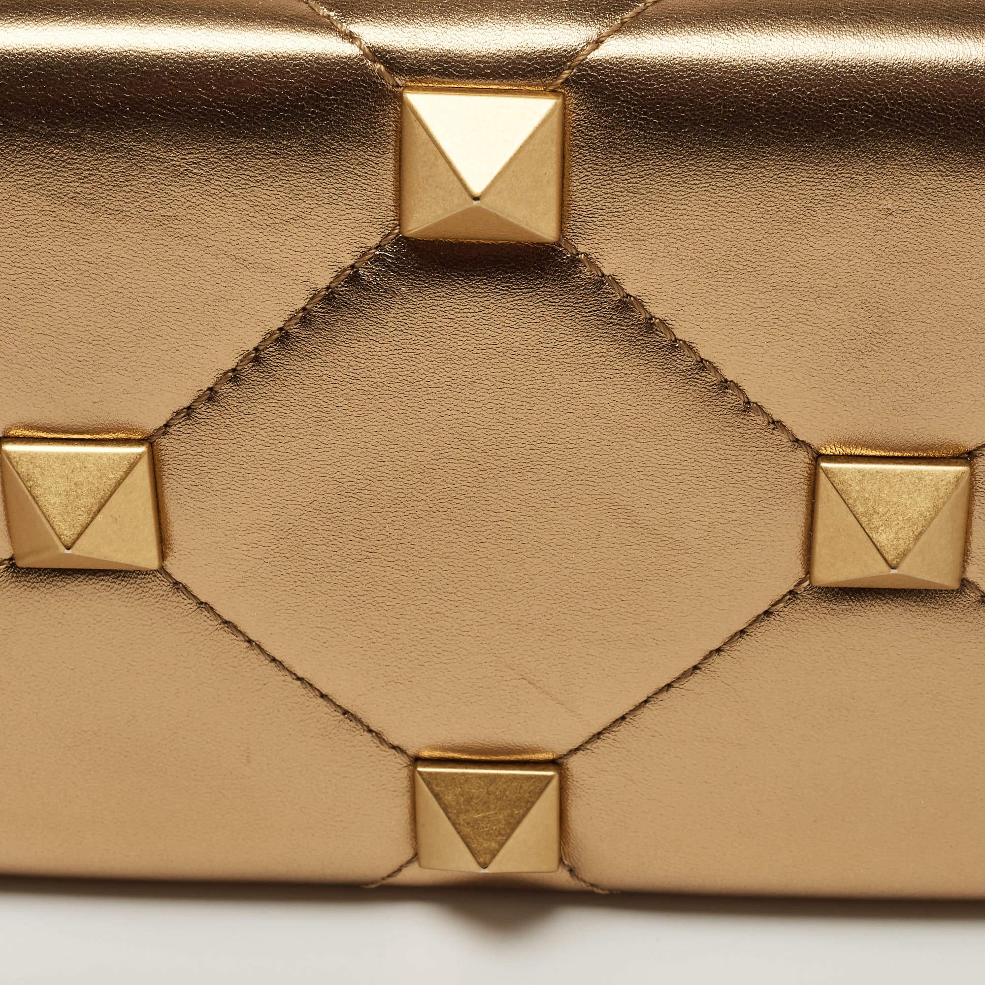 Valentino Gold Leather Roman Stud Clutch 4