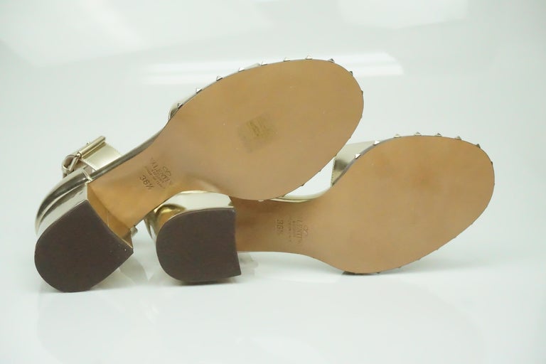 Valentino Gold Leather Soul Rockstud Ankle Strap Block Heel - 36.5 For ...
