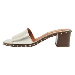 Valentino Gold Leather Soul Rockstud Slide Sandals Size 37