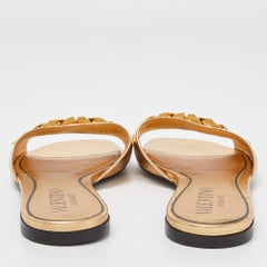 Valentino Gold Leather VLogo Flat Slides