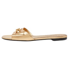 Valentino Gold Leather VLogo Flat Slides 