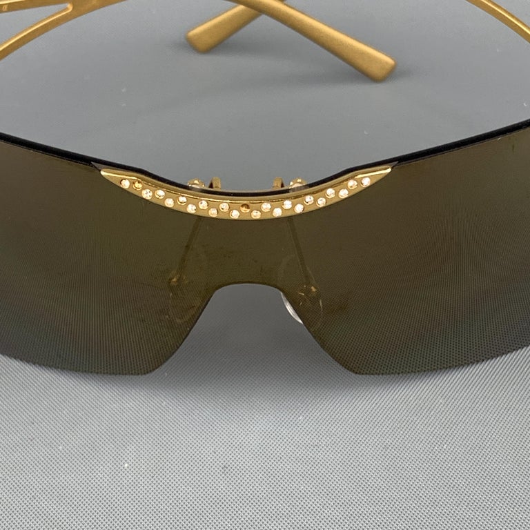 VALENTINO Gold Metal Rhinestone Metallic Sheild Sunglasses at 1stDibs ...