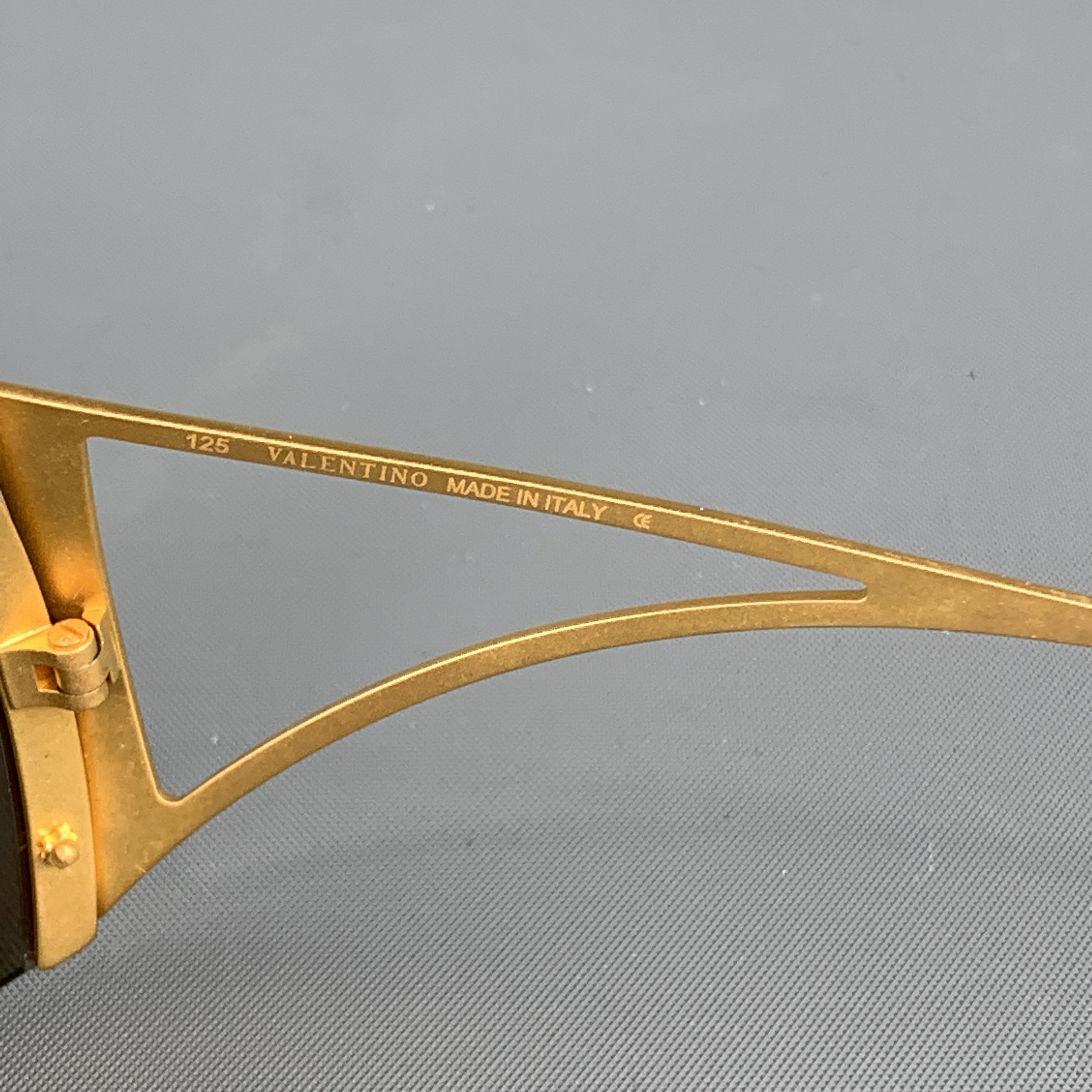VALENTINO Gold Metal Rhinestone Metallic Sheild Sunglasses 2