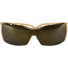 VALENTINO Gold Metal Rhinestone Metallic Sheild Sunglasses