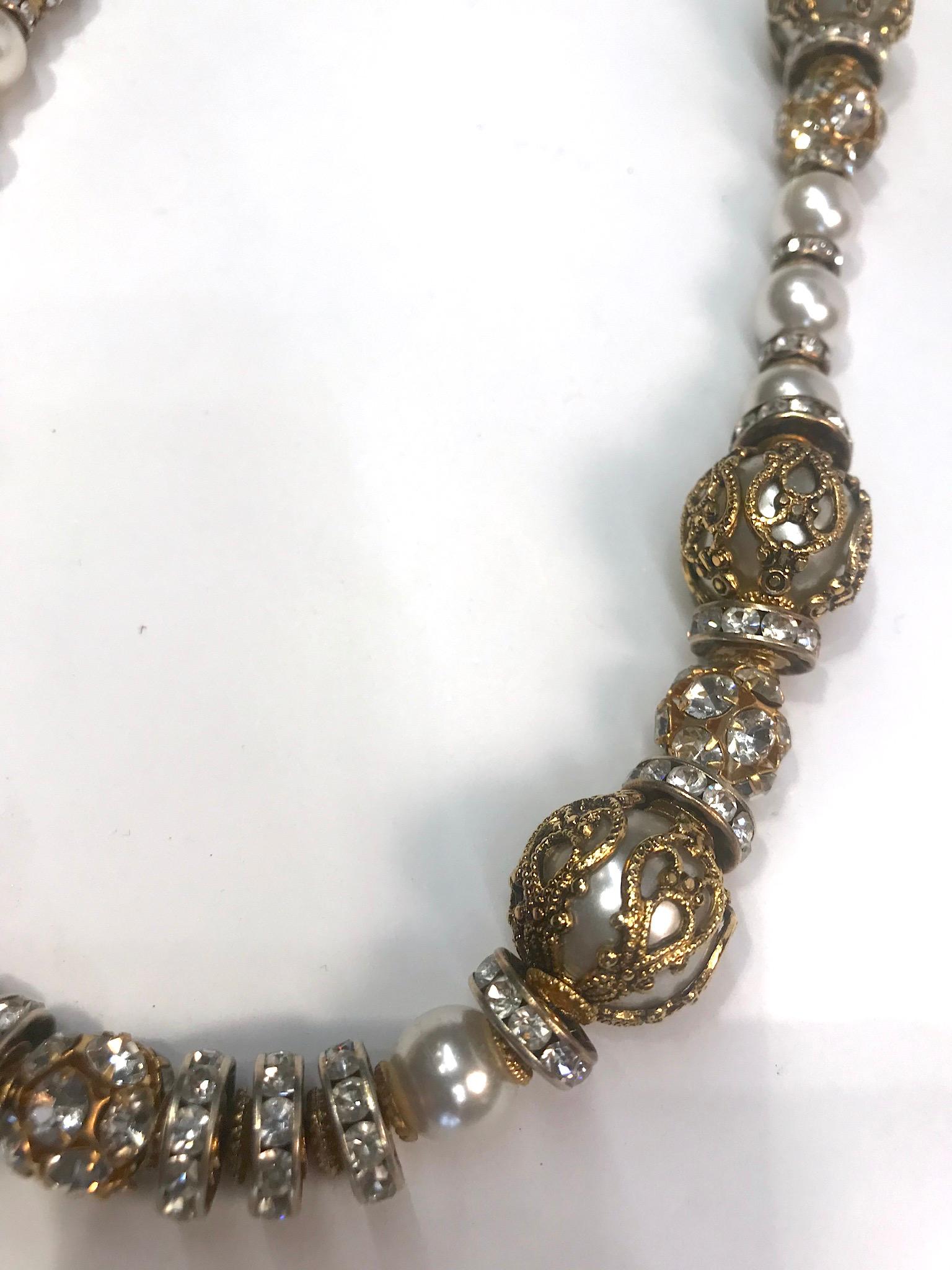 Valentino Gold, Pearl and Rhinestone 1980s Necklace 1