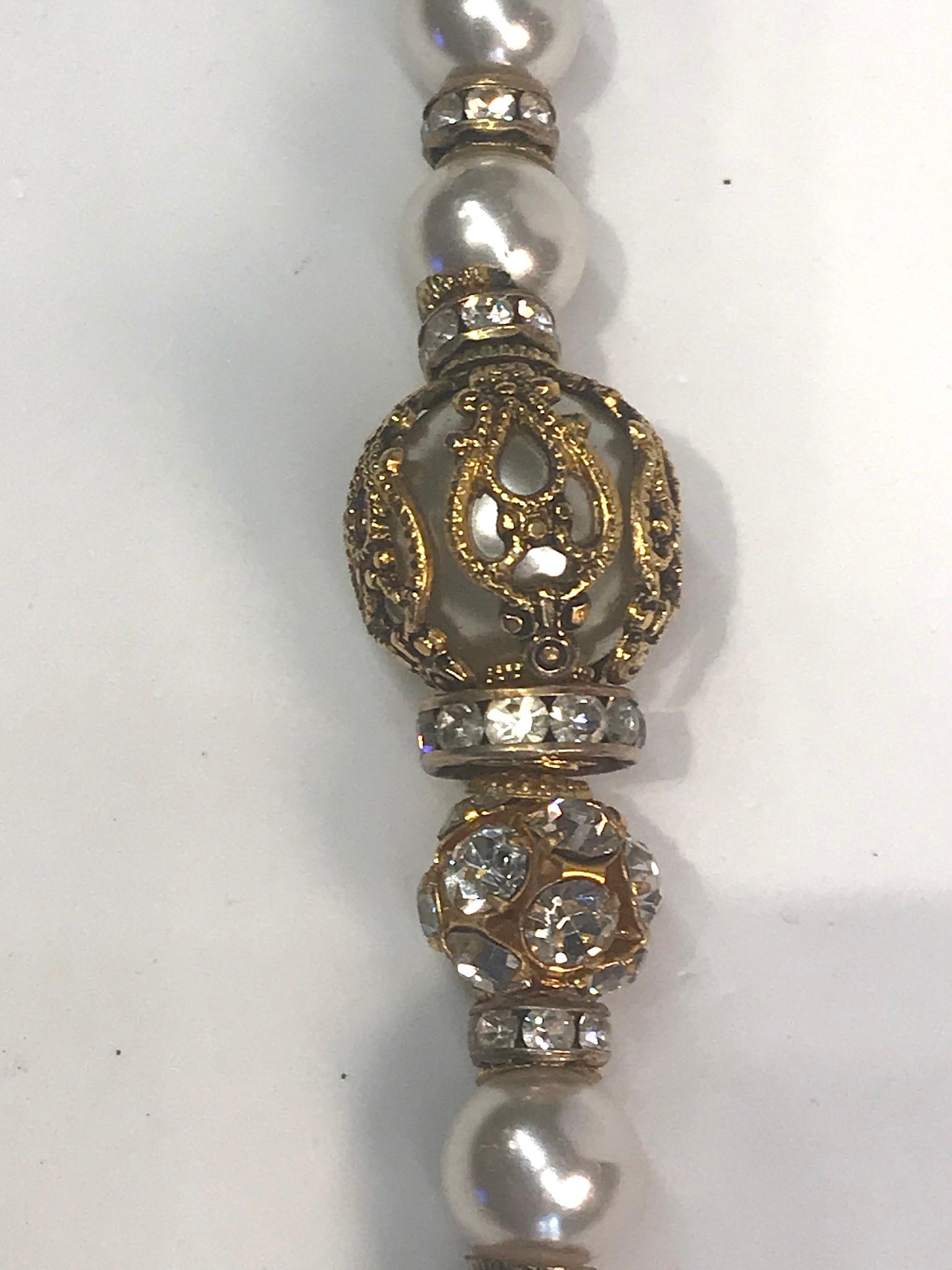 Valentino Gold, Pearl and Rhinestone 1980s Necklace 3