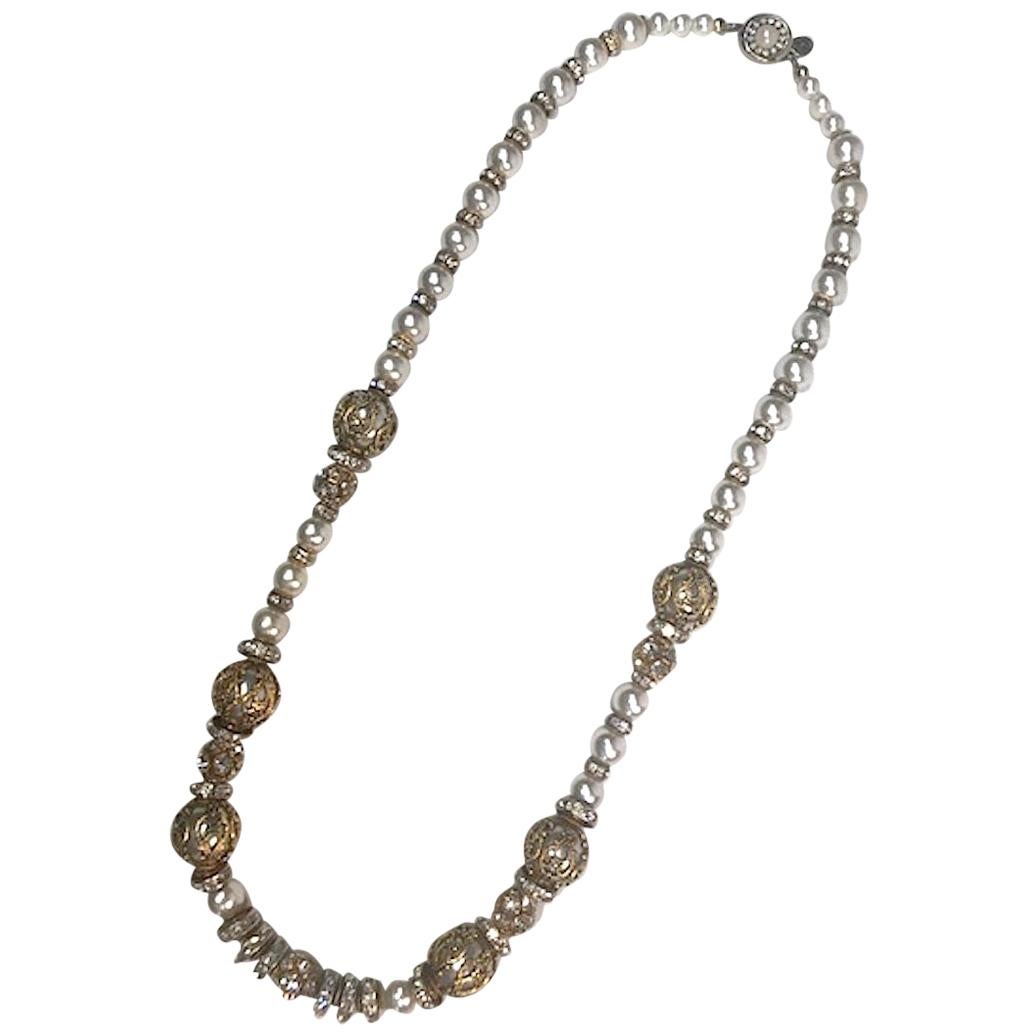 Valentino Gold, Pearl and Rhinestone 1980s Necklace
