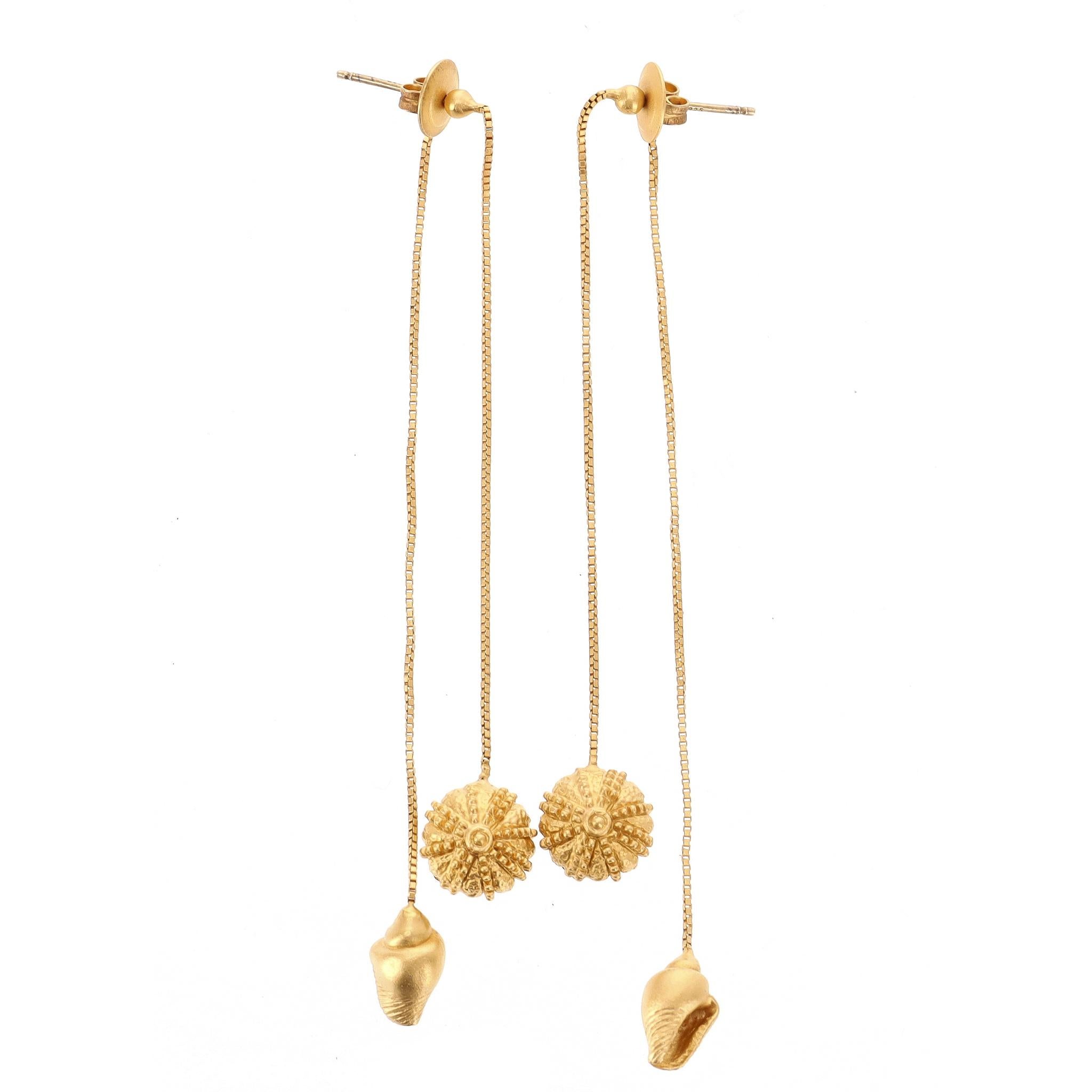 Valentino Gold Plated 925 Sterling Silver Shells Double Drop Earrings In Excellent Condition For Sale In London, GB