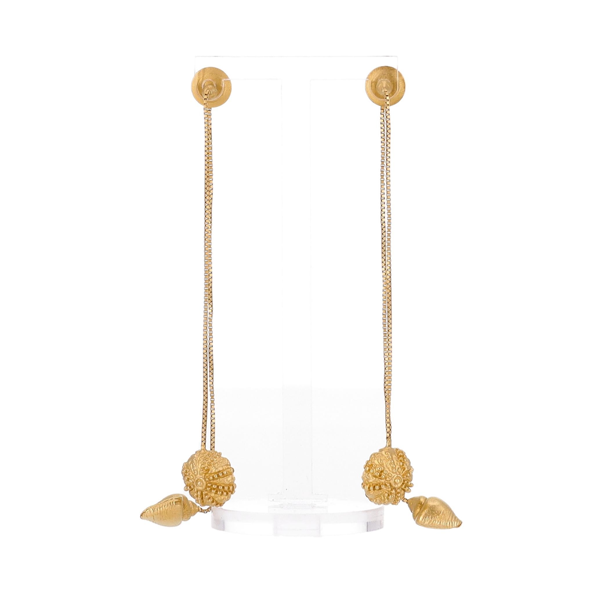 Women's Valentino Gold Plated 925 Sterling Silver Shells Double Drop Earrings For Sale
