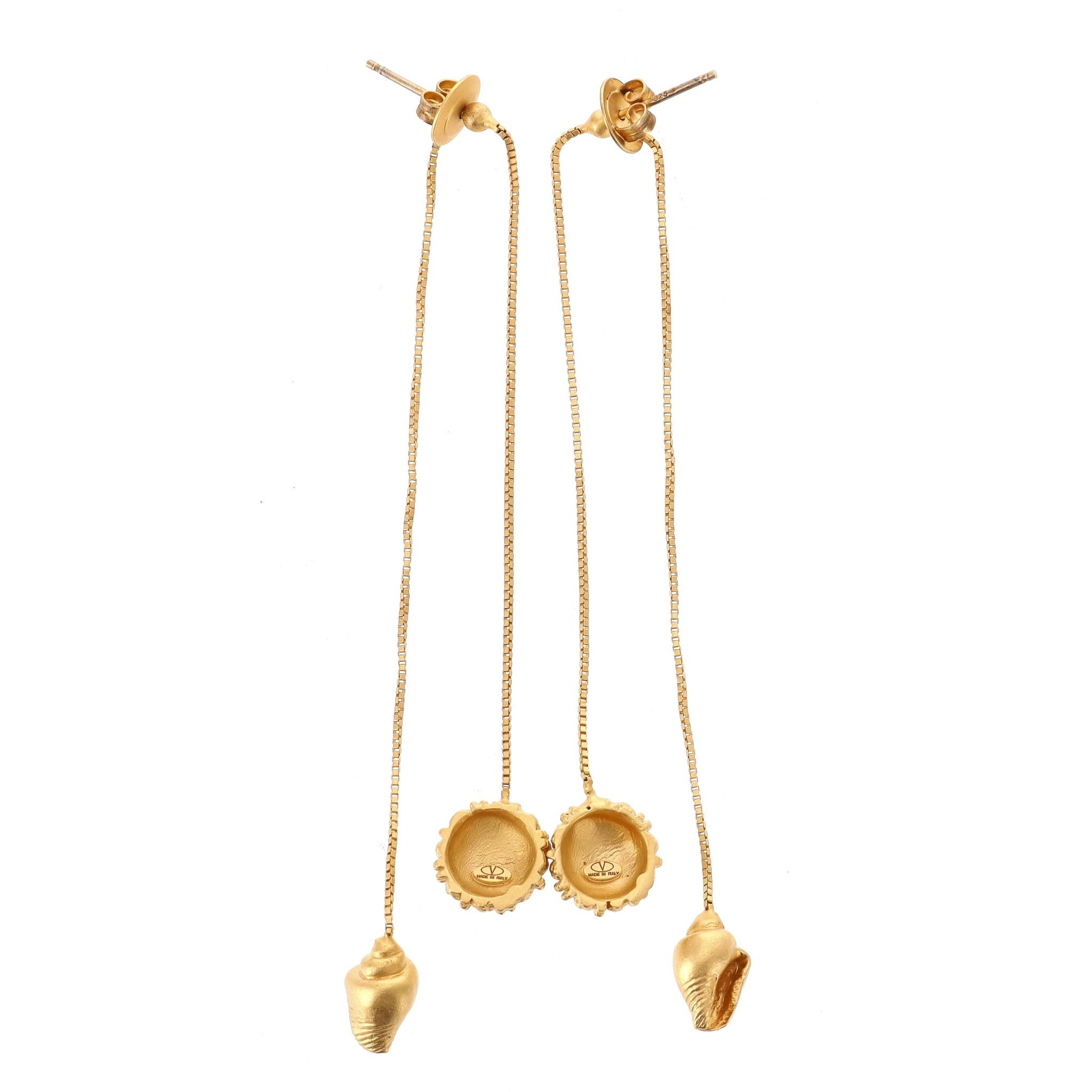 Valentino Gold Plated 925 Sterling Silver Shells Double Drop Earrings For Sale 1