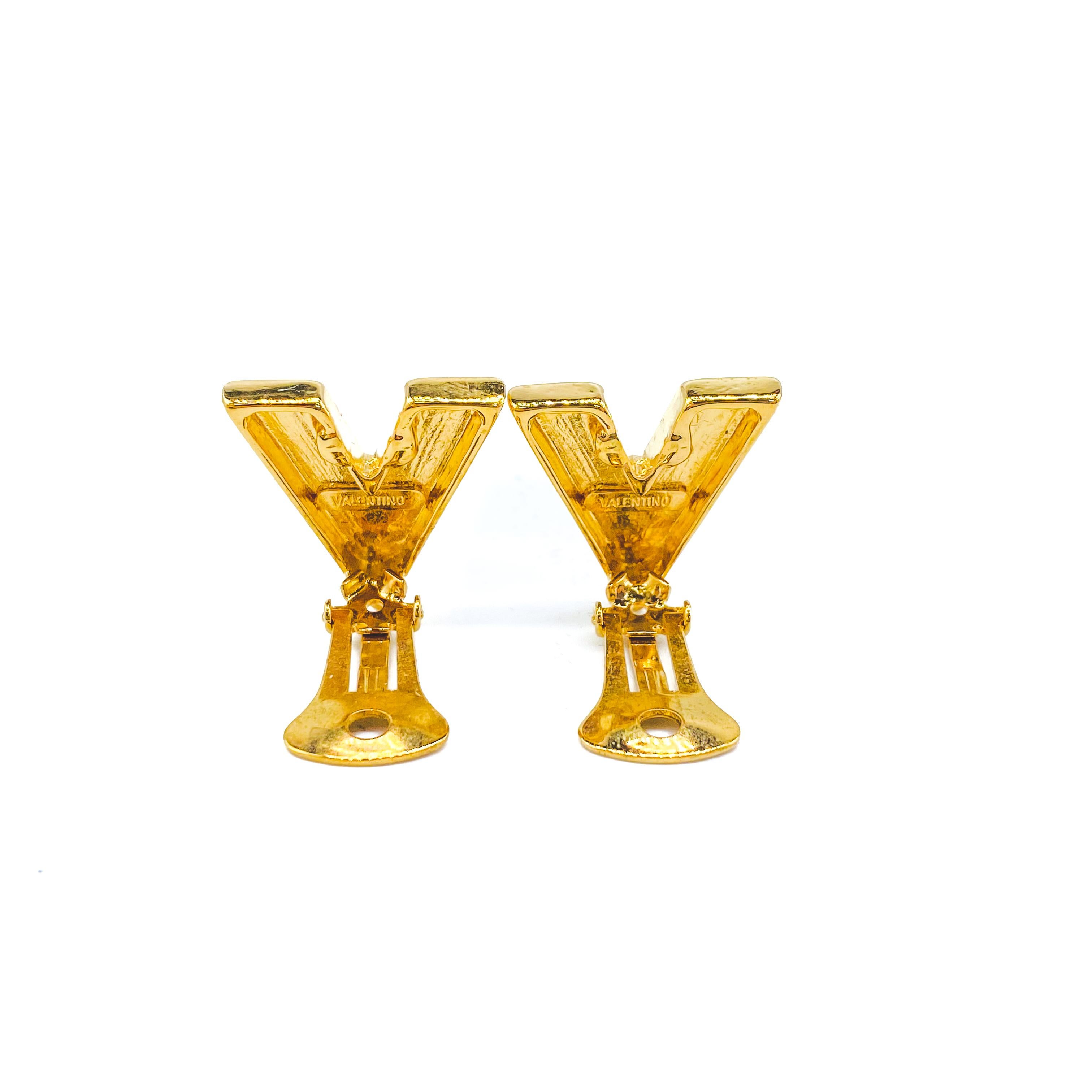 VALENTINO Gold Plated Clip On Earrings Vintage 1990s 1