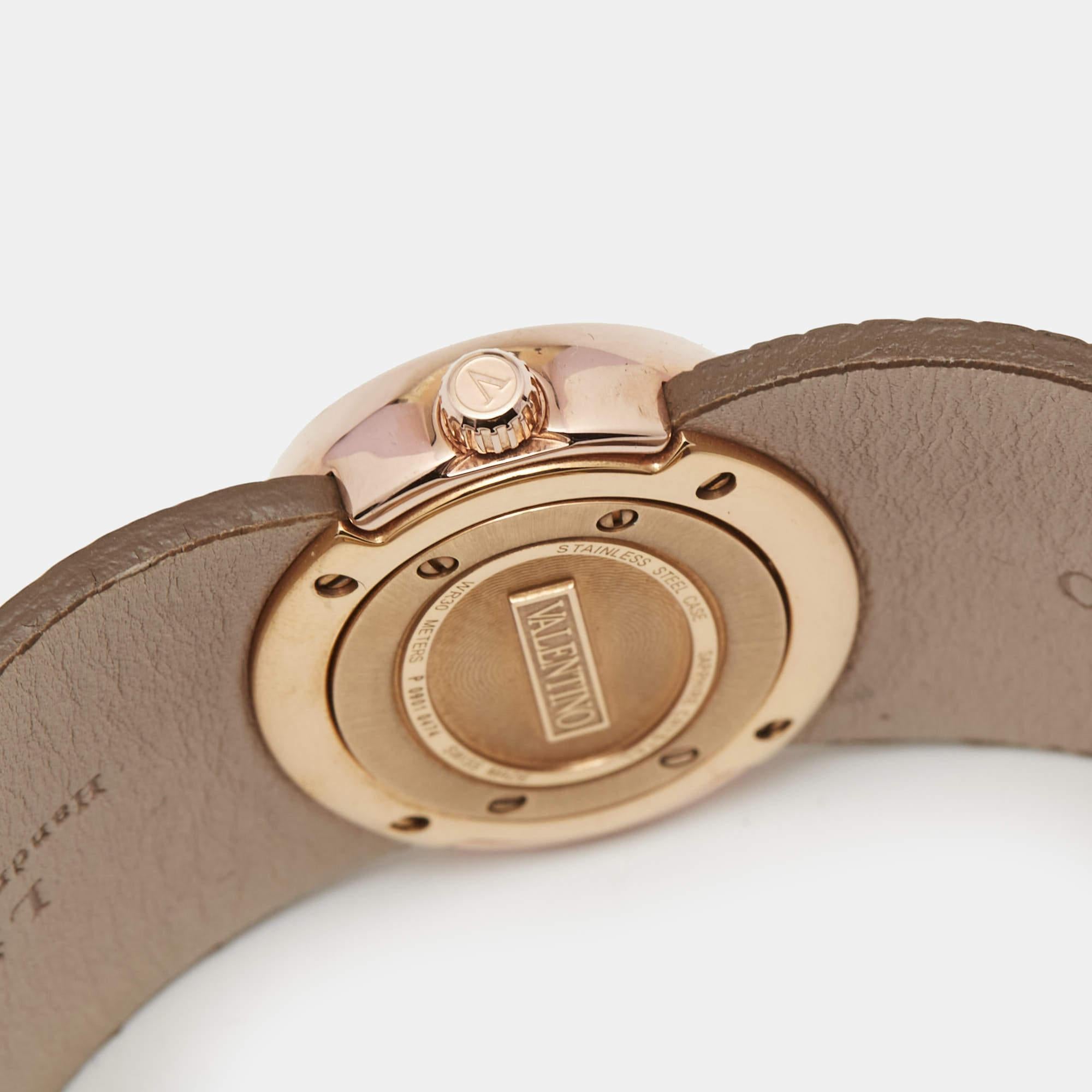 Your everyday style deserves the touch of luxury brought by this wristwatch from Valentino. Crafted from rose gold plated stainless steel, the designer watch has an oval case, a silver dial, and a comfortable bracelet.

