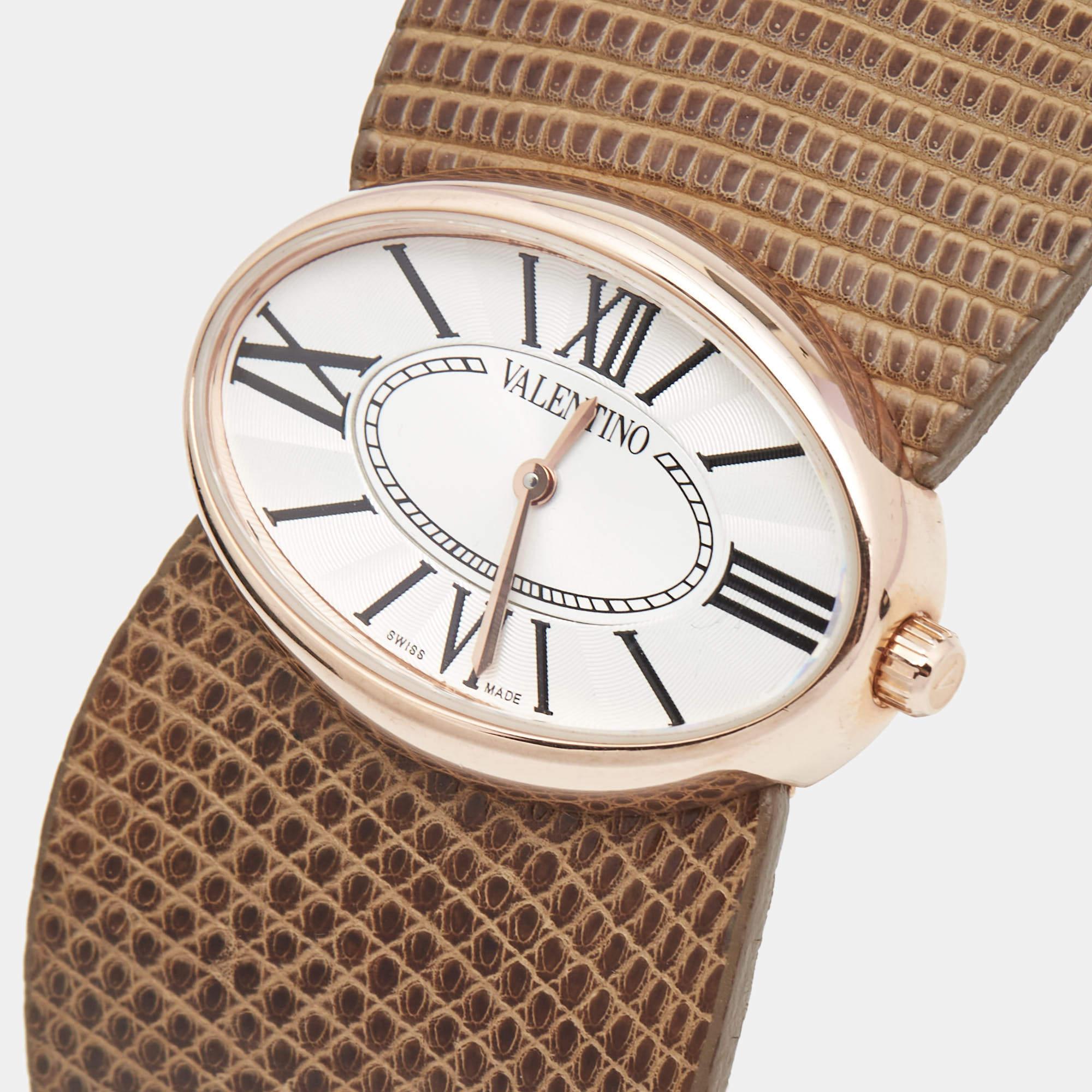 Contemporary Valentino Gold Plated Stainless Lizard Leather Seduction Women's Wristwatch 36mm