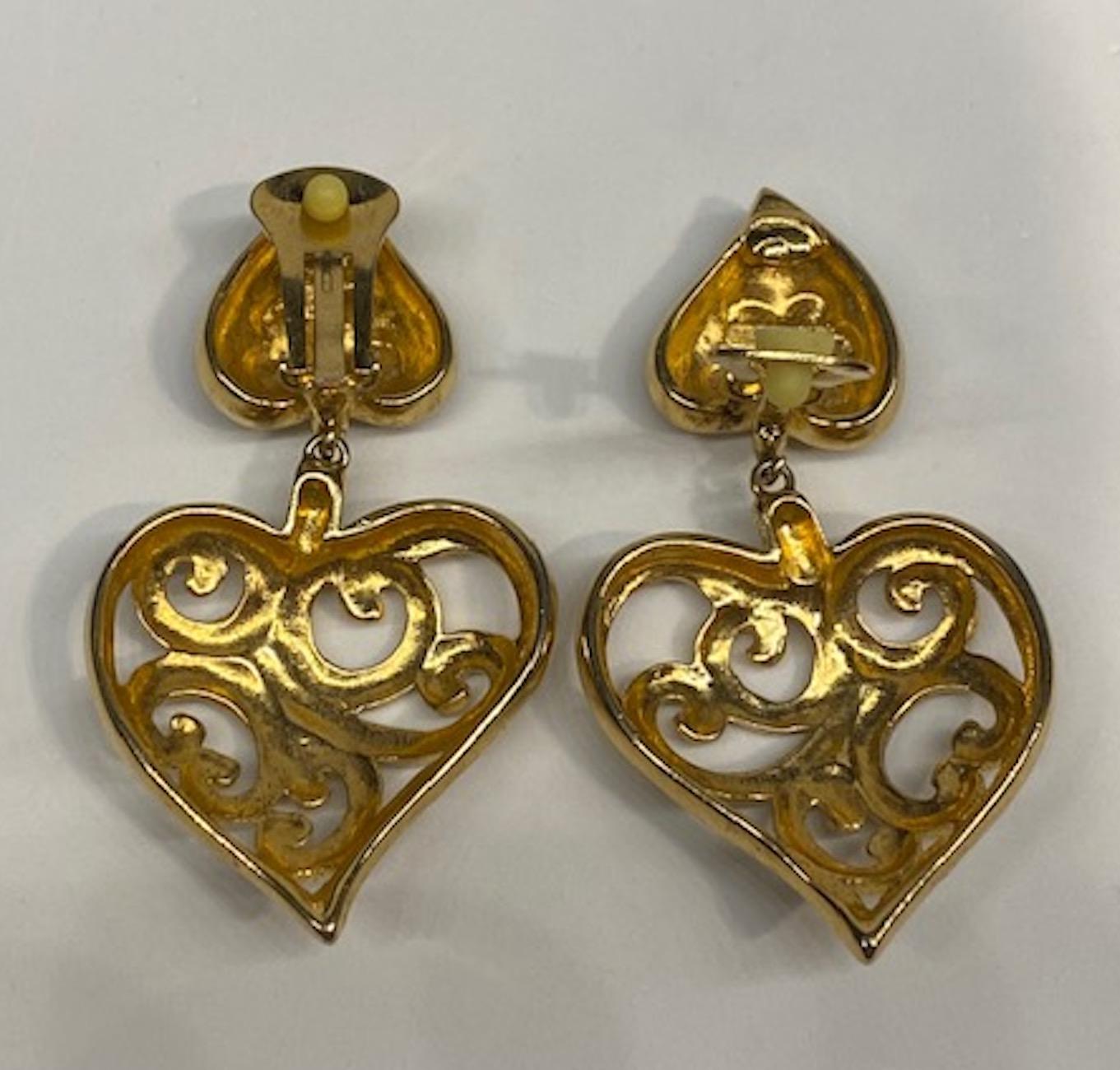 Valentino Gold & Rhinestone 1980s Heart Earrings 8