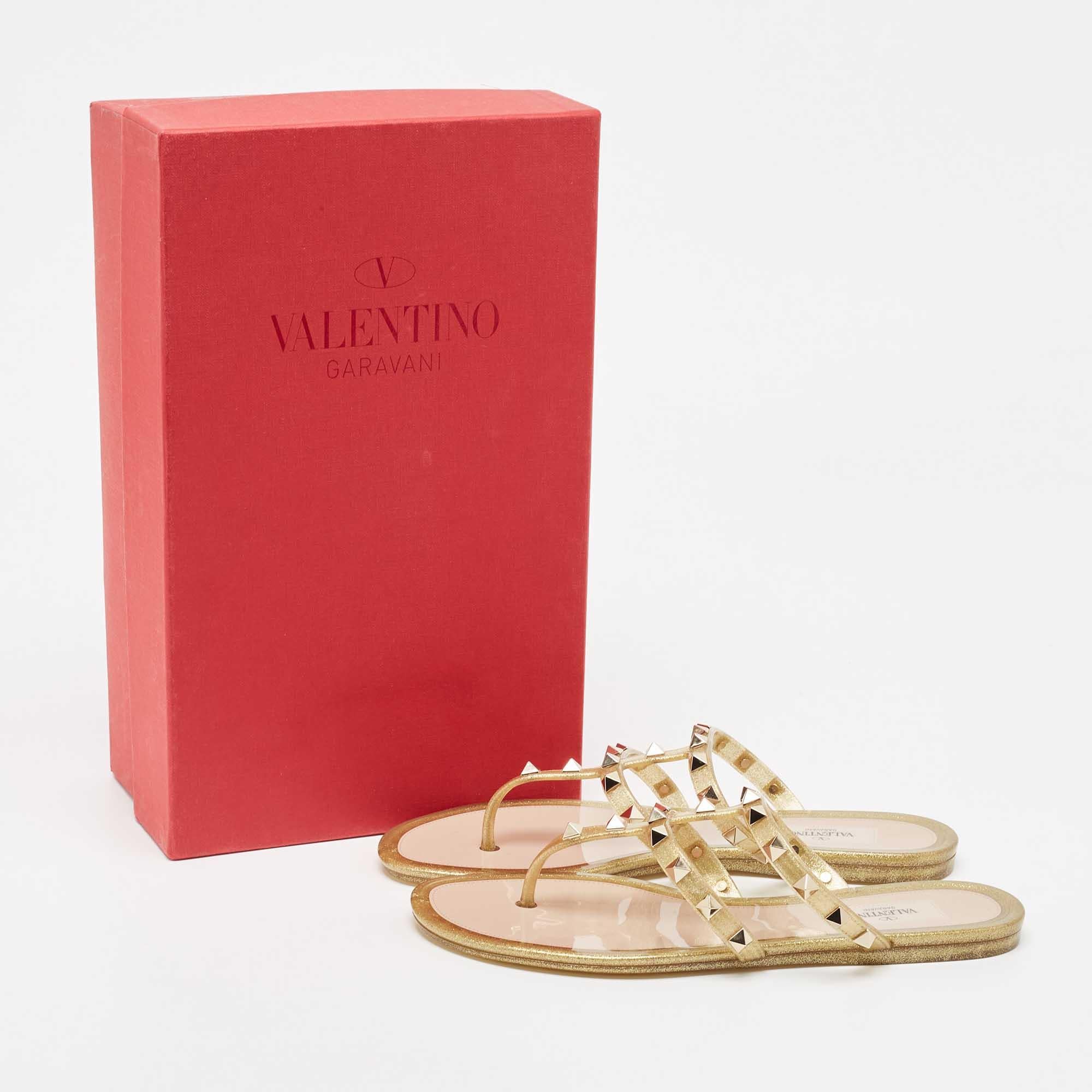 Valentino Gold Rubber Rockstud Slide Flats Size 37 5