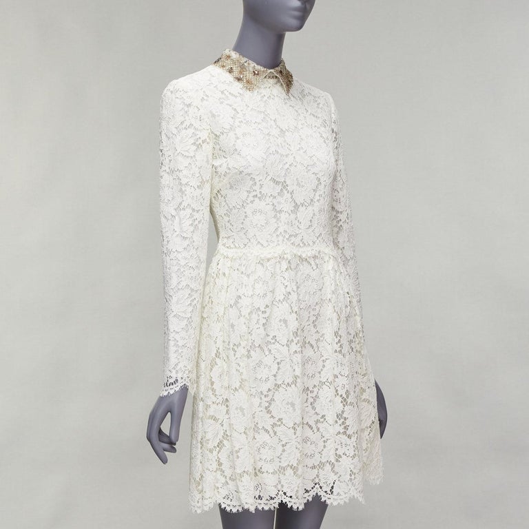 VALENTINO gold sequin embroidered collar cream lace bridal dress For Sale at 1stDibs VALENTINO gold sequin embroidered collar cream lace bridal dress For Sale at 1stDibs
