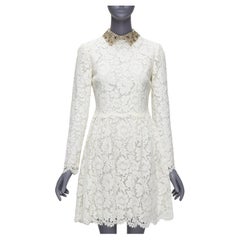 VALENTINO gold sequin embroidered collar cream lace bridal dress