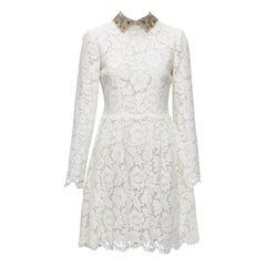 VALENTINO Gold Pailletten bestickter Kragen Creme Spitze Brautkleid