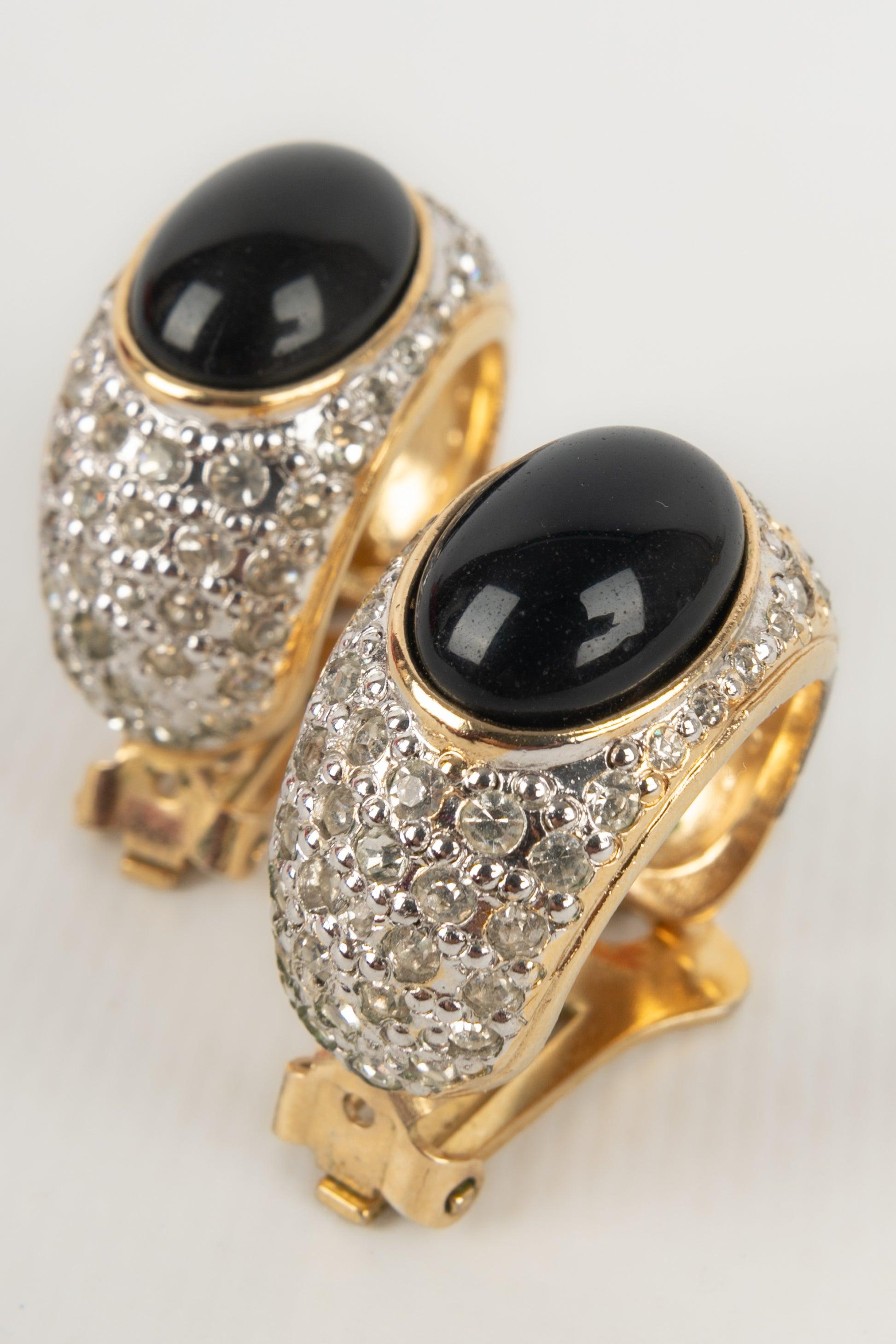 Valentino Golden Metal Clip-On Earrings Ornamented with Rhinestones 1