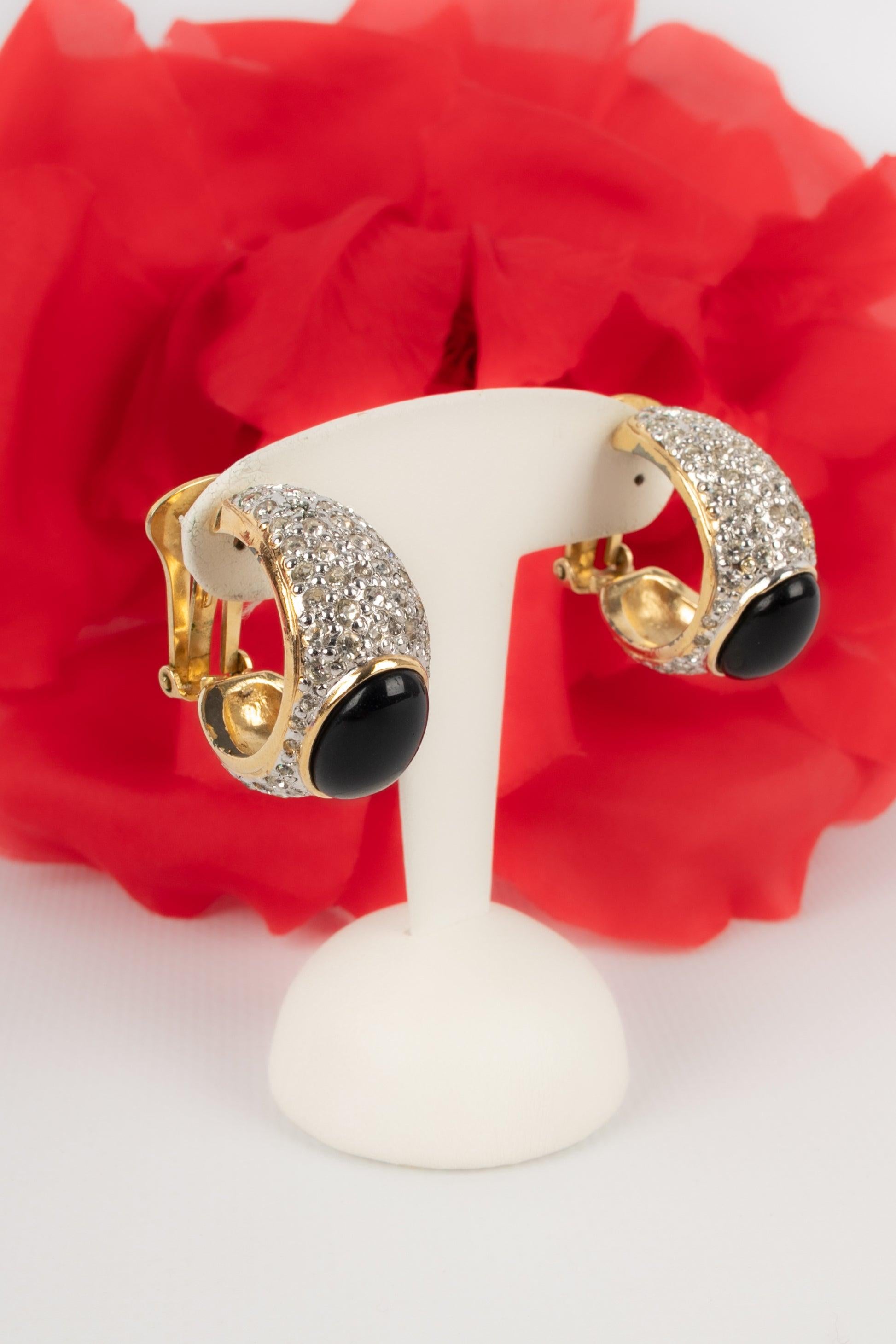 Valentino Golden Metal Clip-On Earrings Ornamented with Rhinestones 4