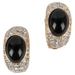 Valentino Golden Metal Clip-On Earrings Ornamented with Rhinestones