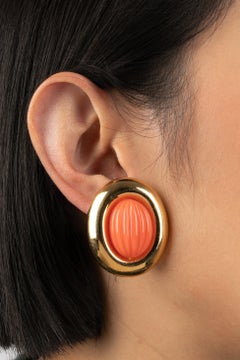 Valentino Golden Metal Clip-On Earrings with Resin Cabochons
