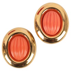 Valentino Golden Metal Clip-On Earrings with Resin Cabochons