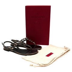 Valentino Graphite Leather Rockstud Flat Sandals - Size EU 39
