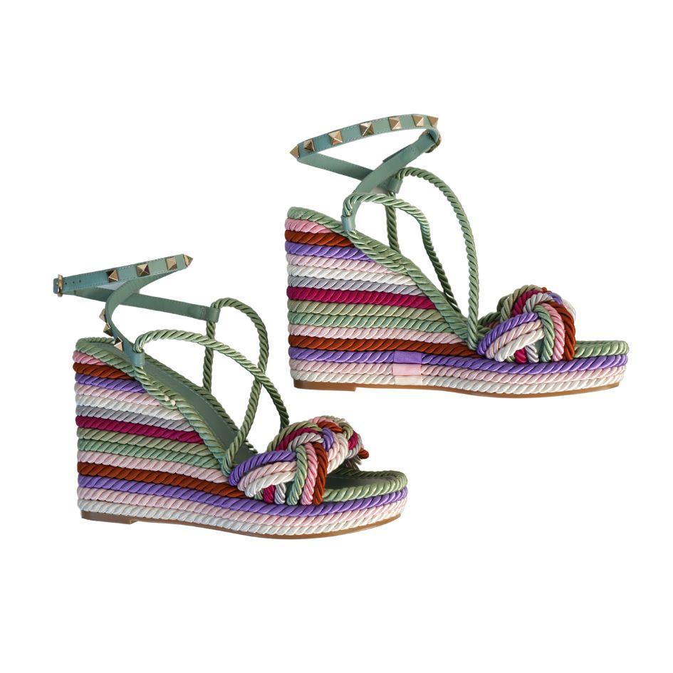 Valentino Gravani Espadrille-Sandalen mit Rüstung, mehrfarbig, 38 (Grau)