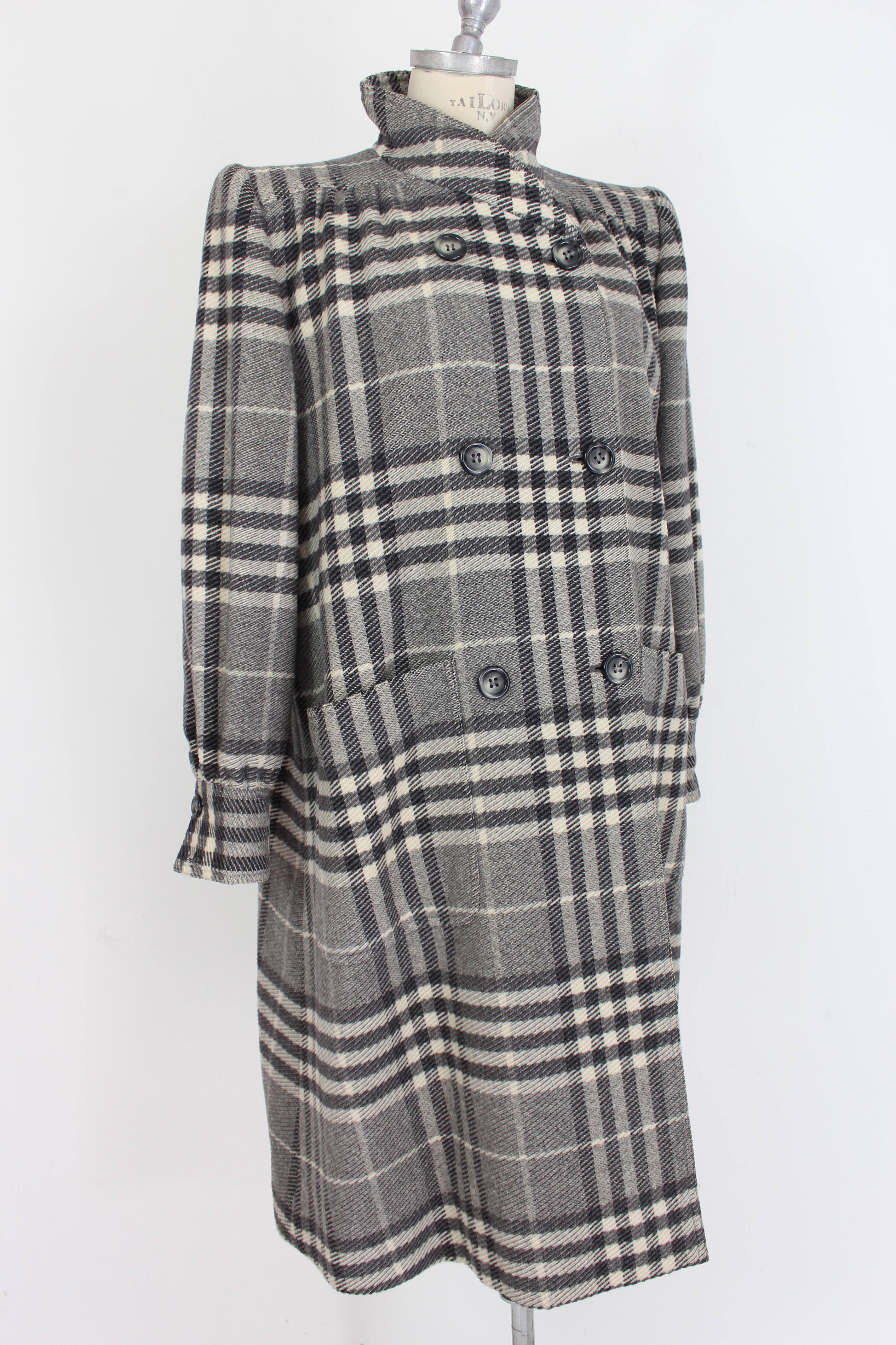 Women's Valentino Gray Beige Wool Long Double Breasted Houndstooth Coat