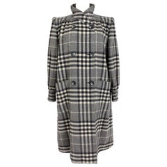 Valentino Gray Beige Wool Long Double Breasted Houndstooth Coat
