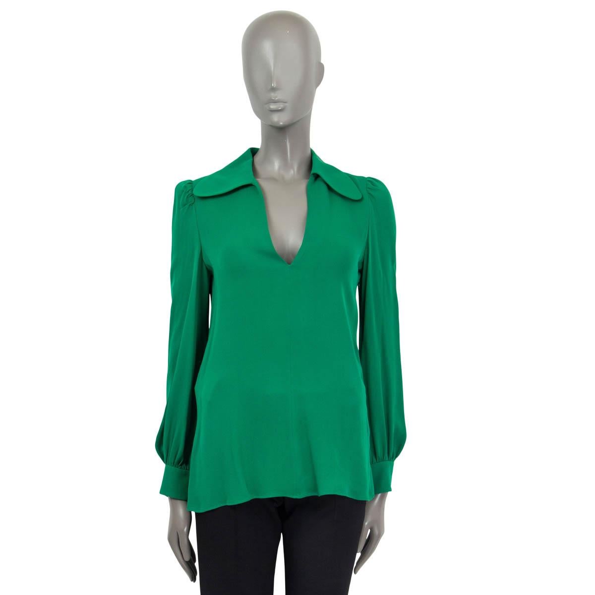 Green VALENTINO green 2022 SPREAD COLLAR DEEP V-NECK SILK GEORGETTE Blouse Shirt 40 S For Sale