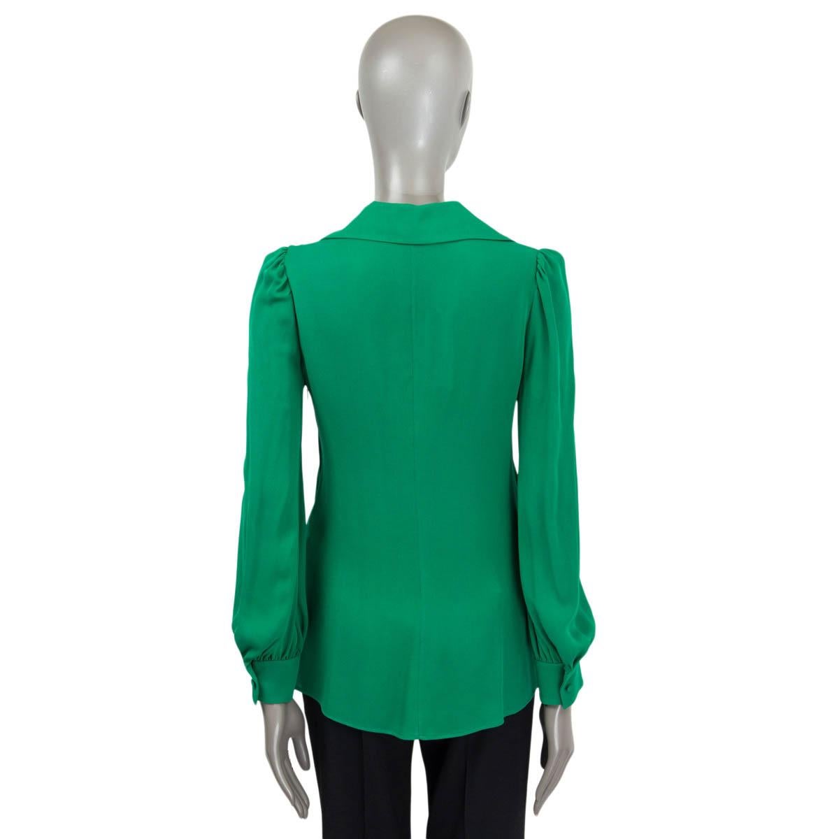 Women's VALENTINO green 2022 SPREAD COLLAR DEEP V-NECK SILK GEORGETTE Blouse Shirt 40 S For Sale