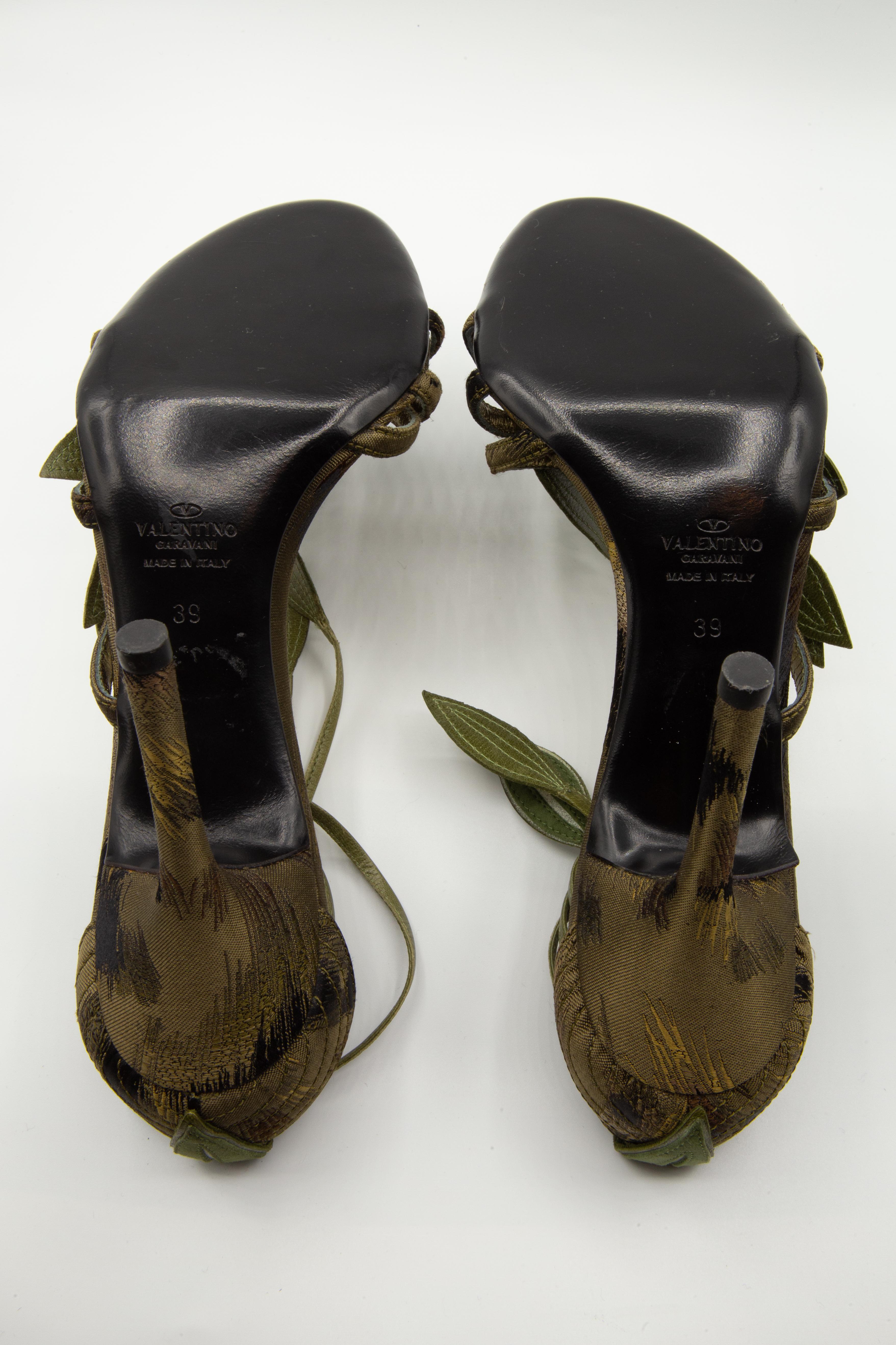 Valentino Green Bamboo Leaf Pewter Sandals 2