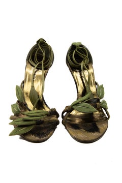 Valentino Green Bamboo Leaf Pewter Sandals