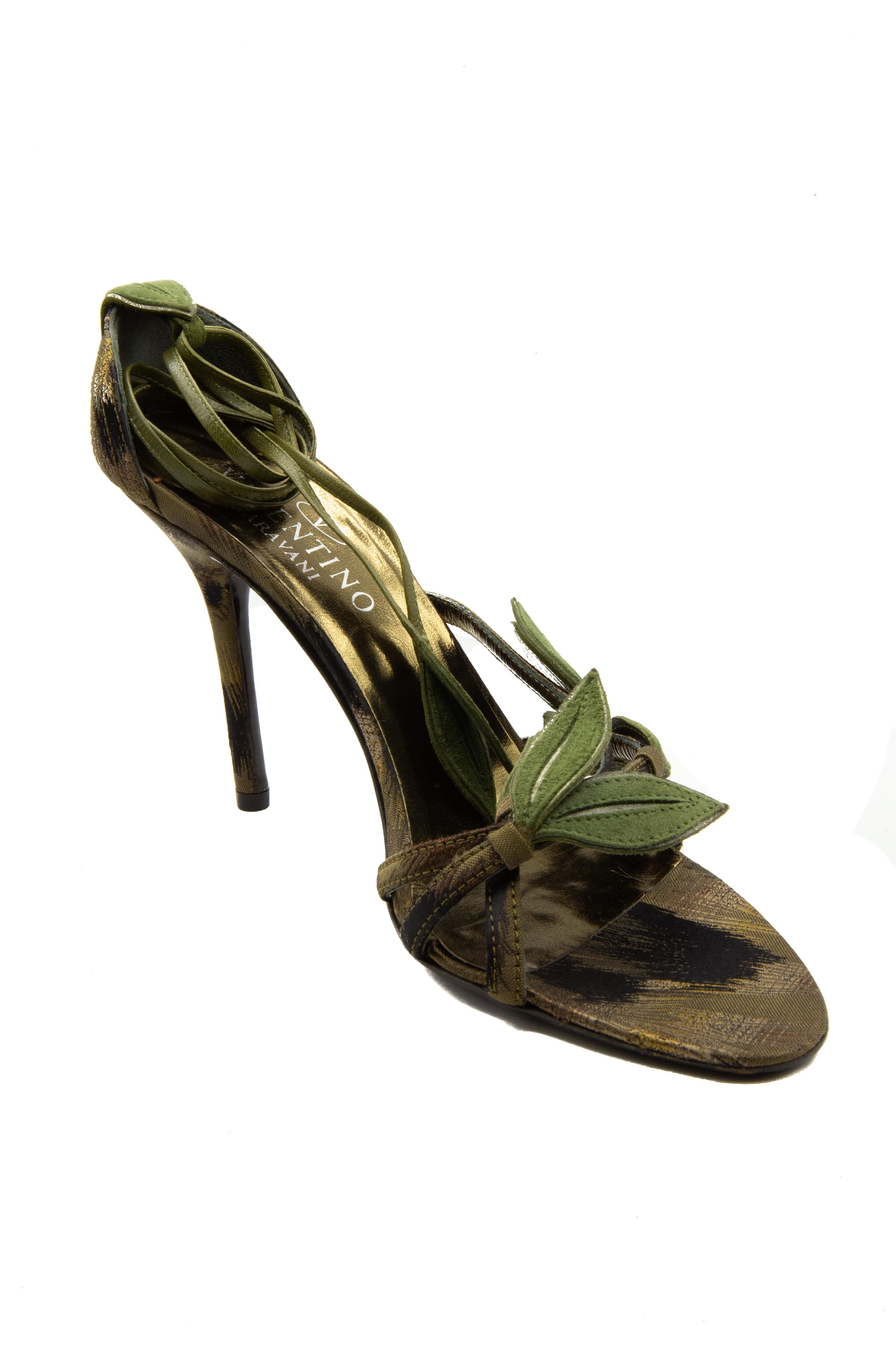 Women's Valentino Green Bamboo Leaf Pewter Sandals