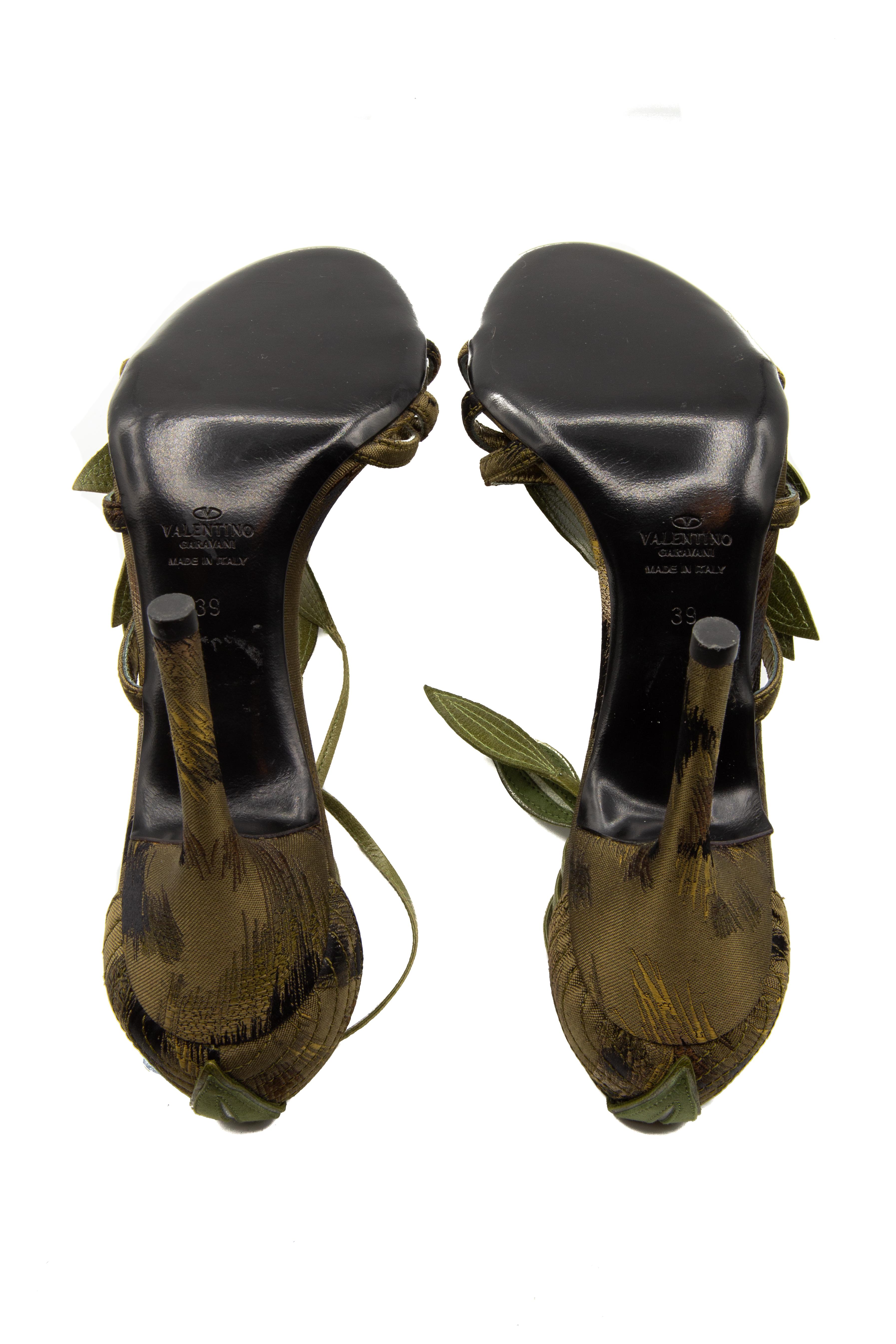 Valentino Green Bamboo Leaf Pewter Sandals 1