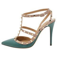 Valentino Green/Beige Leather Caged Rockstud Pumps Size 41