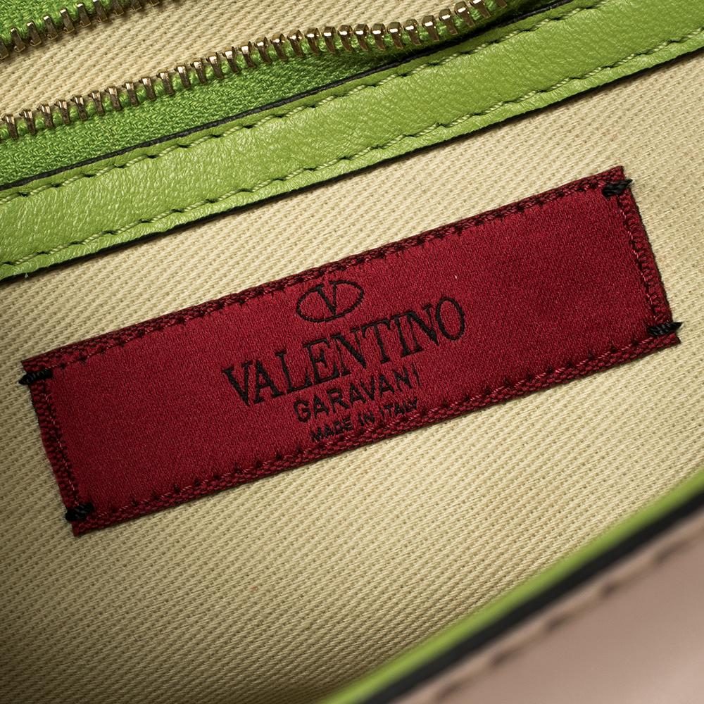 Valentino Green/Beige Leather Small Crystal, Beaded  Rockstud Glam Lock Flap Bag 3