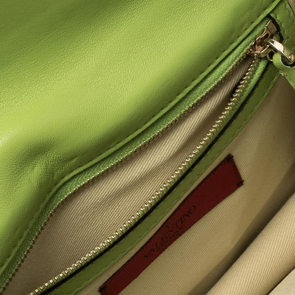 Valentino Green/Beige Leather Small Crystal, Beaded  Rockstud Glam Lock Flap Bag 2