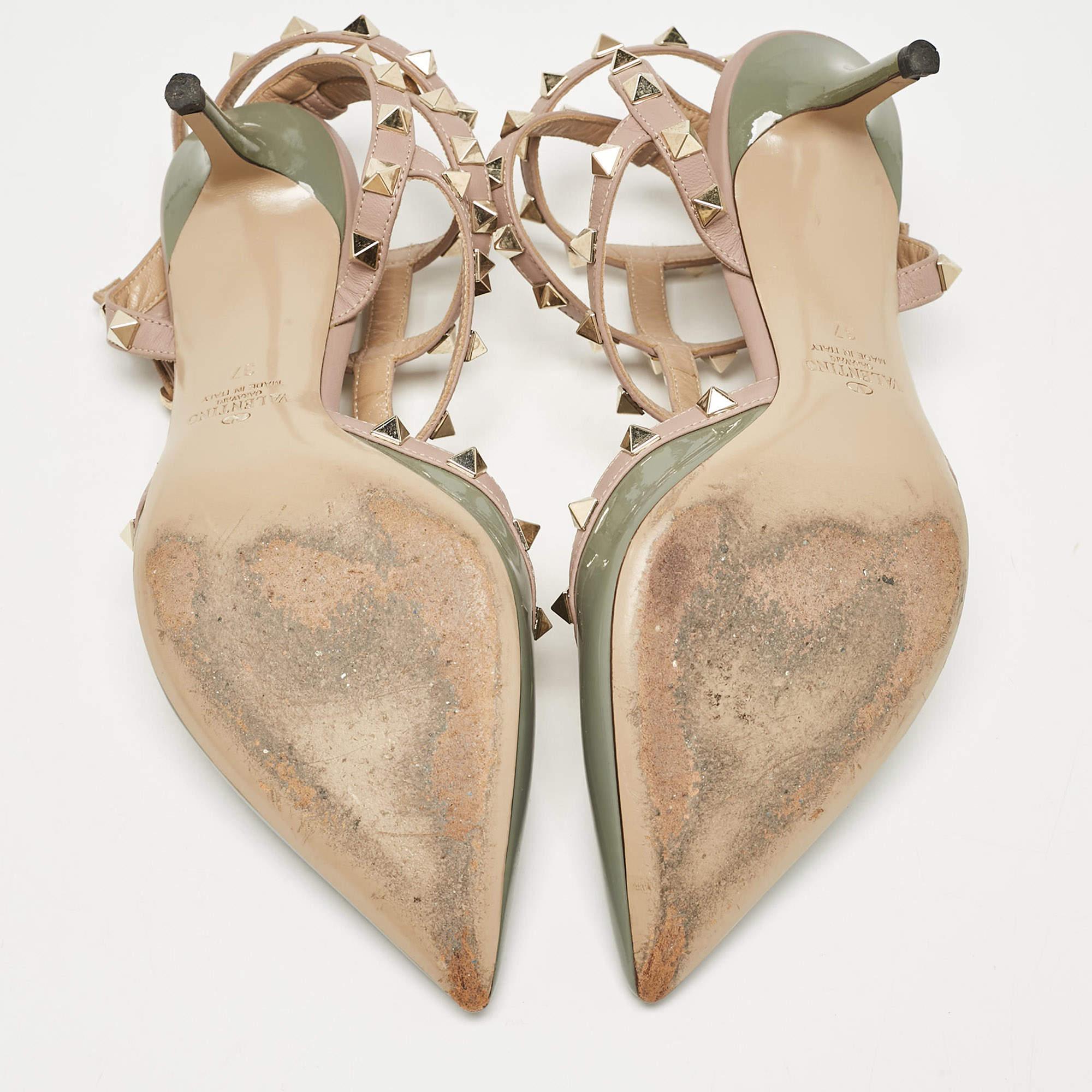 Valentino Green/Beige Patent and Leather Rockstud Pumps Size 37 2
